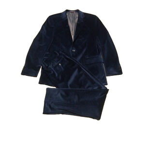 Tommy Hilfiger 2 Piece Suit 42R polyester navy Blue velvet Pants 36w x 32L